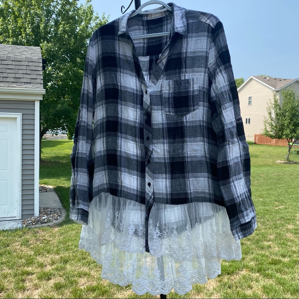 Altar’d State Button Down Blouse with Lace Bottom
